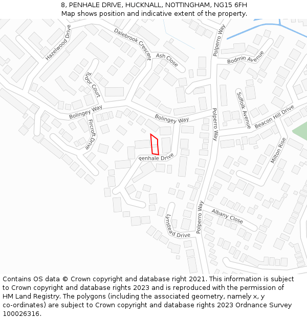 8, PENHALE DRIVE, HUCKNALL, NOTTINGHAM, NG15 6FH: Location map and indicative extent of plot