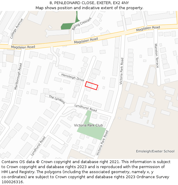 8, PENLEONARD CLOSE, EXETER, EX2 4NY: Location map and indicative extent of plot