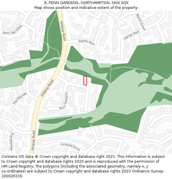8, PENN GARDENS, NORTHAMPTON, NN4 0QX: Location map and indicative extent of plot