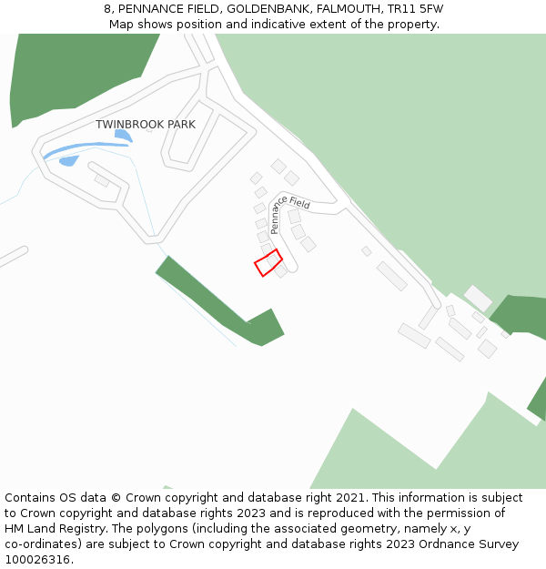 8, PENNANCE FIELD, GOLDENBANK, FALMOUTH, TR11 5FW: Location map and indicative extent of plot