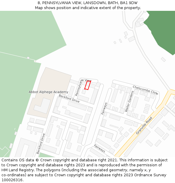 8, PENNSYLVANIA VIEW, LANSDOWN, BATH, BA1 9DW: Location map and indicative extent of plot