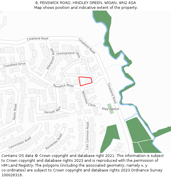 8, PENSWICK ROAD, HINDLEY GREEN, WIGAN, WN2 4GA: Location map and indicative extent of plot