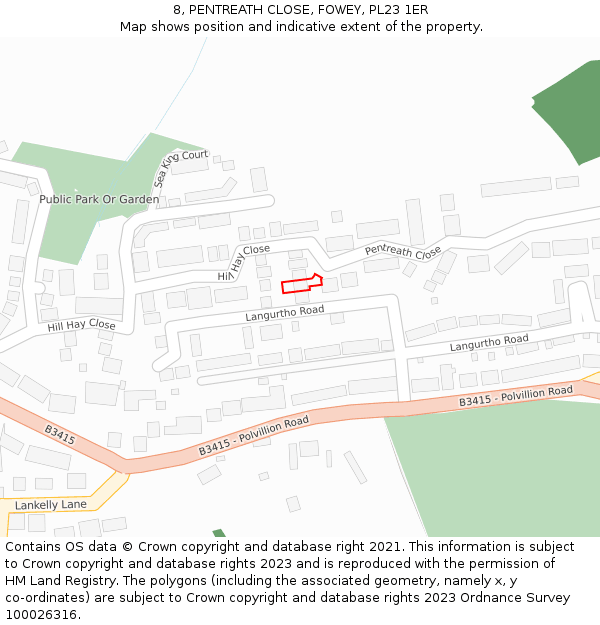 8, PENTREATH CLOSE, FOWEY, PL23 1ER: Location map and indicative extent of plot