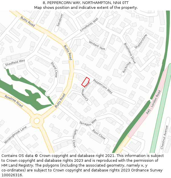 8, PEPPERCORN WAY, NORTHAMPTON, NN4 0TT: Location map and indicative extent of plot