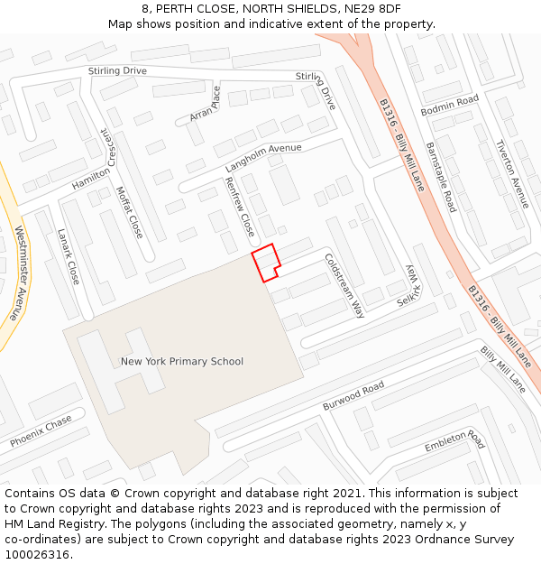 8, PERTH CLOSE, NORTH SHIELDS, NE29 8DF: Location map and indicative extent of plot