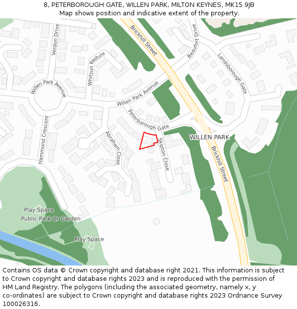 8, PETERBOROUGH GATE, WILLEN PARK, MILTON KEYNES, MK15 9JB: Location map and indicative extent of plot