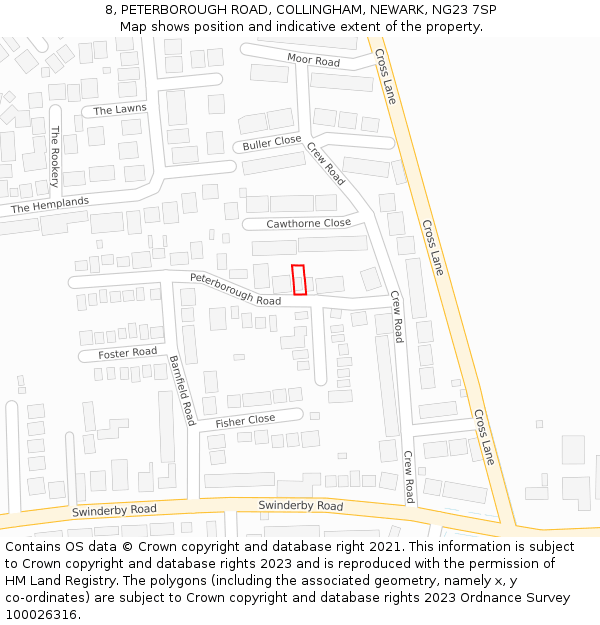 8, PETERBOROUGH ROAD, COLLINGHAM, NEWARK, NG23 7SP: Location map and indicative extent of plot