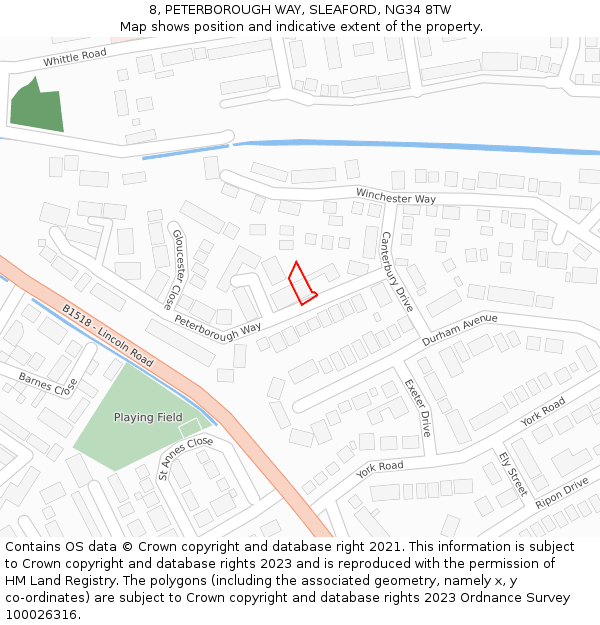 8, PETERBOROUGH WAY, SLEAFORD, NG34 8TW: Location map and indicative extent of plot