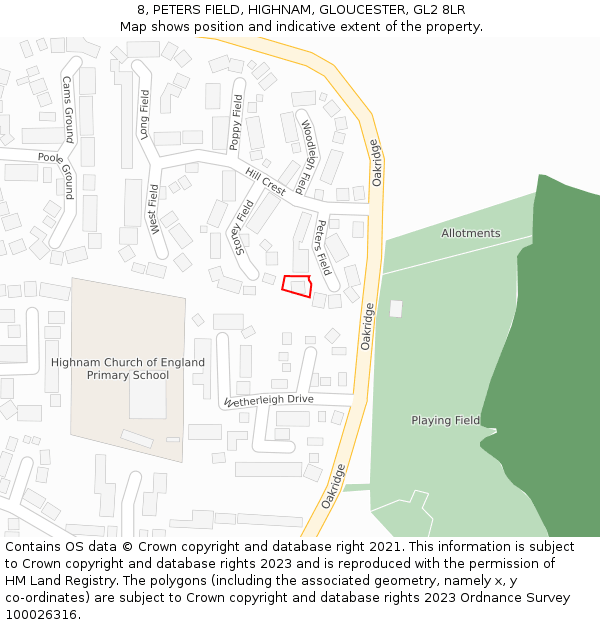 8, PETERS FIELD, HIGHNAM, GLOUCESTER, GL2 8LR: Location map and indicative extent of plot