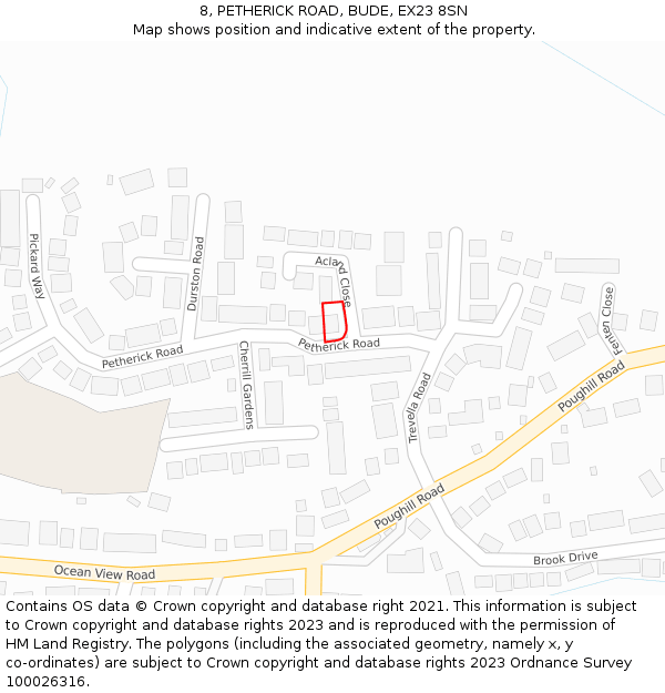 8, PETHERICK ROAD, BUDE, EX23 8SN: Location map and indicative extent of plot