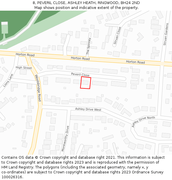 8, PEVERIL CLOSE, ASHLEY HEATH, RINGWOOD, BH24 2ND: Location map and indicative extent of plot