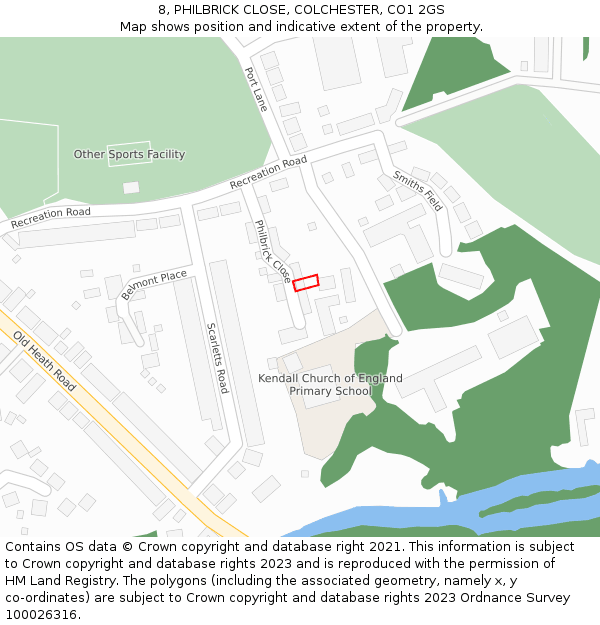 8, PHILBRICK CLOSE, COLCHESTER, CO1 2GS: Location map and indicative extent of plot