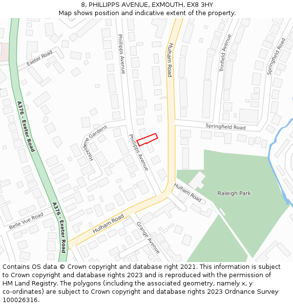 8, PHILLIPPS AVENUE, EXMOUTH, EX8 3HY: Location map and indicative extent of plot