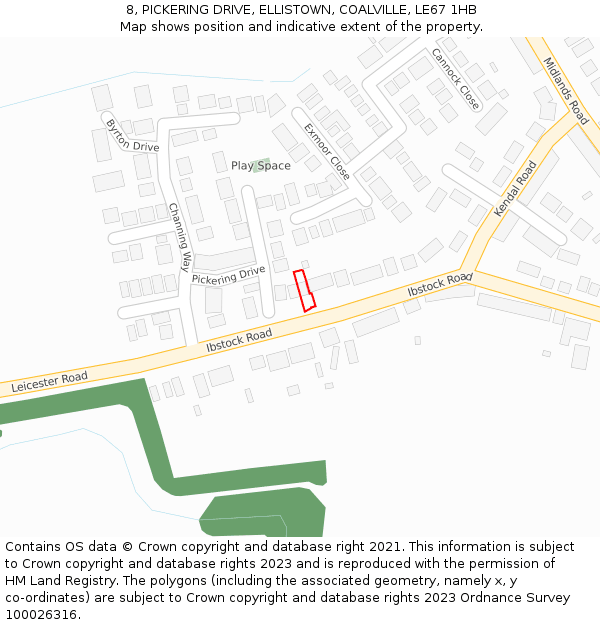 8, PICKERING DRIVE, ELLISTOWN, COALVILLE, LE67 1HB: Location map and indicative extent of plot