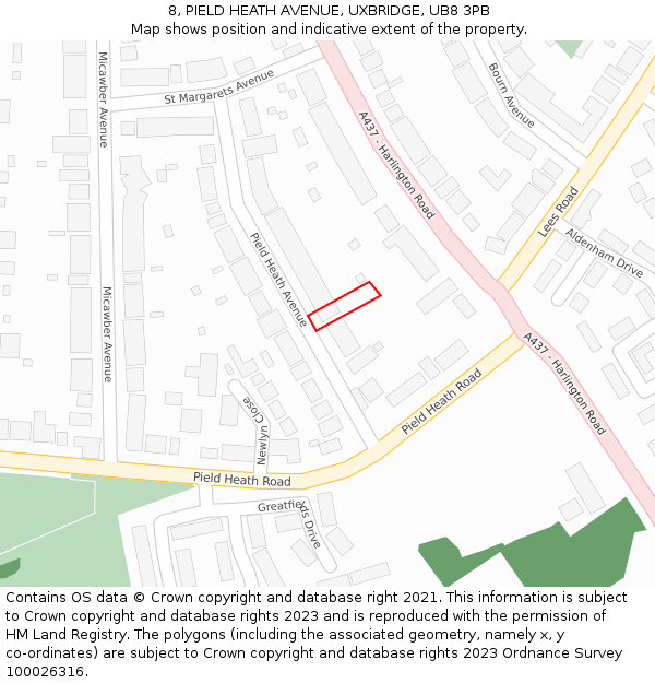 8, PIELD HEATH AVENUE, UXBRIDGE, UB8 3PB: Location map and indicative extent of plot