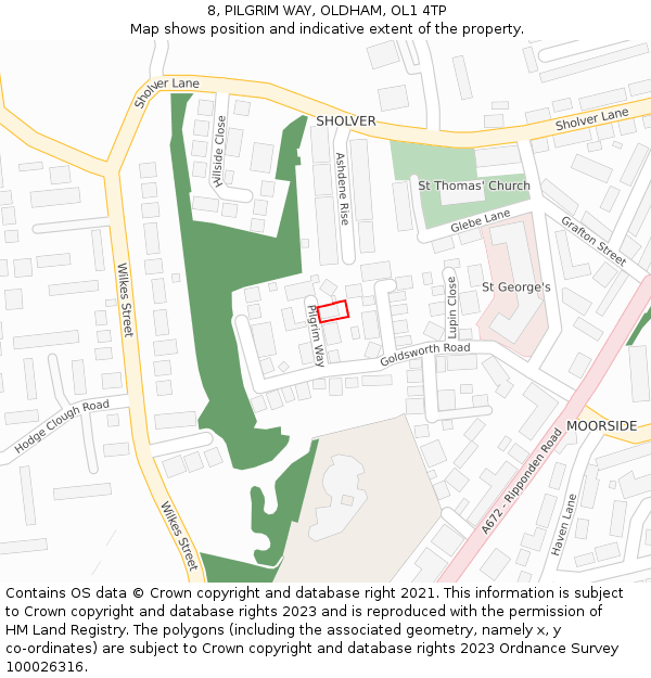 8, PILGRIM WAY, OLDHAM, OL1 4TP: Location map and indicative extent of plot