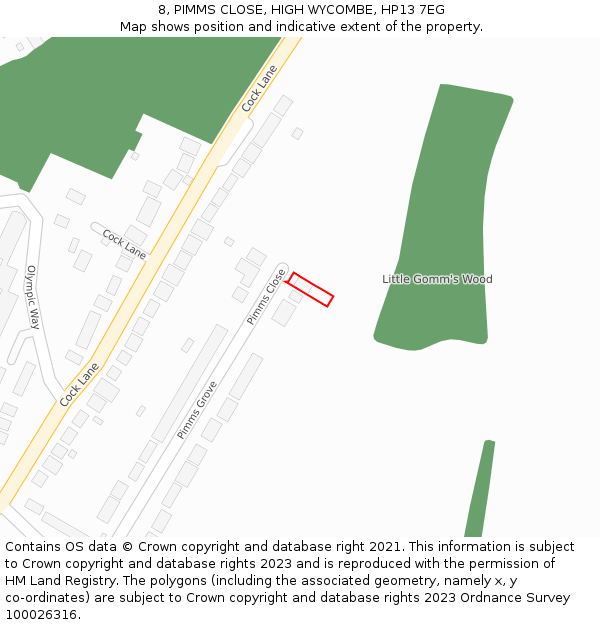 8, PIMMS CLOSE, HIGH WYCOMBE, HP13 7EG: Location map and indicative extent of plot