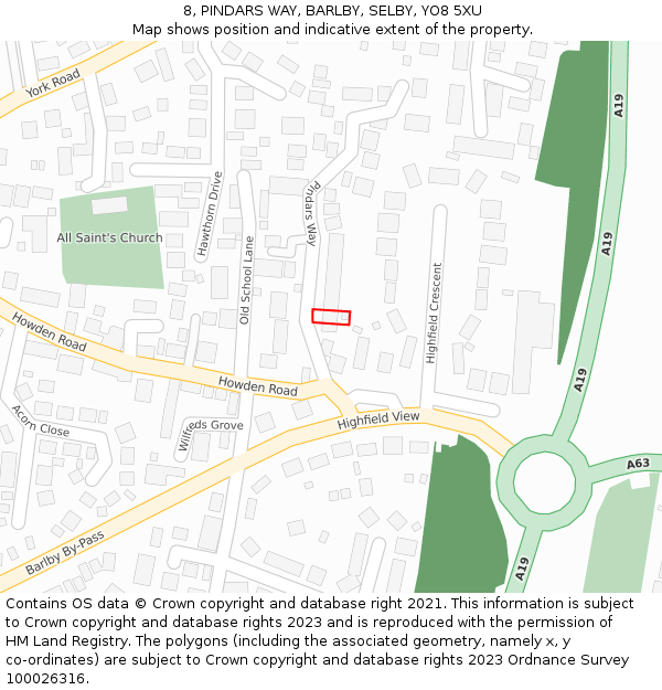 8, PINDARS WAY, BARLBY, SELBY, YO8 5XU: Location map and indicative extent of plot