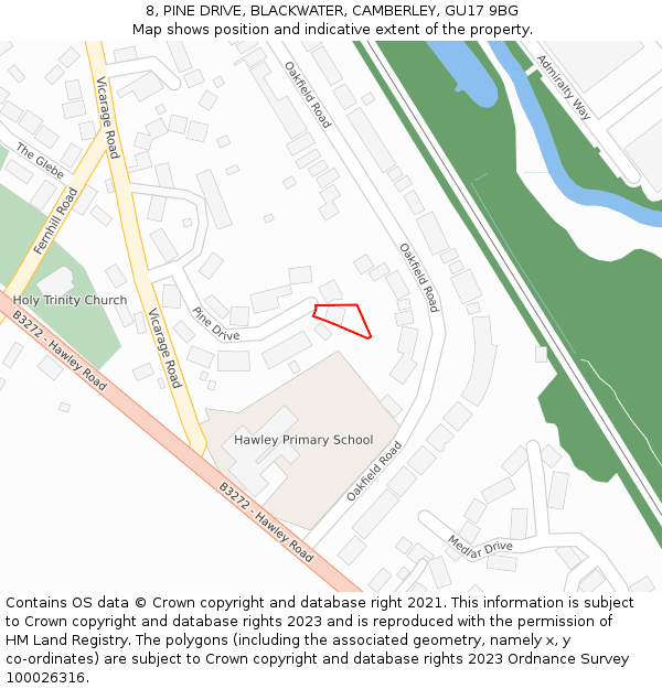 8, PINE DRIVE, BLACKWATER, CAMBERLEY, GU17 9BG: Location map and indicative extent of plot