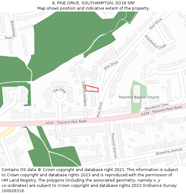 8, PINE DRIVE, SOUTHAMPTON, SO18 5RP: Location map and indicative extent of plot