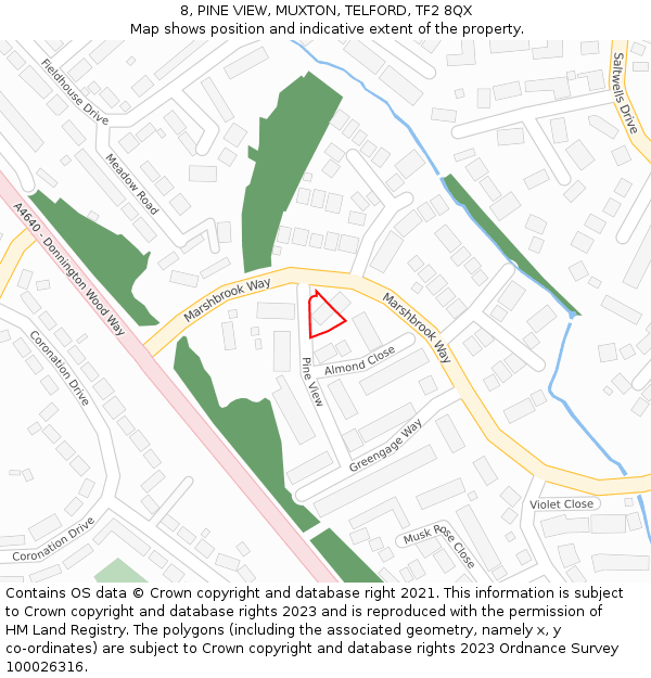 8, PINE VIEW, MUXTON, TELFORD, TF2 8QX: Location map and indicative extent of plot