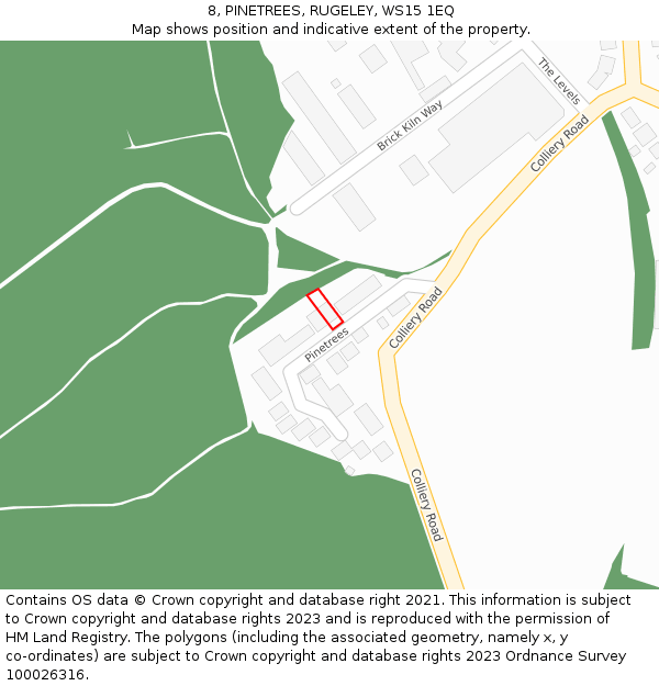 8, PINETREES, RUGELEY, WS15 1EQ: Location map and indicative extent of plot