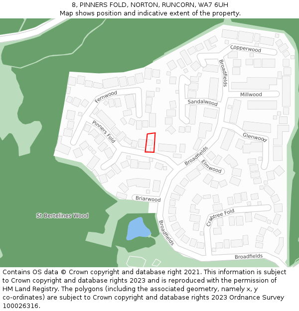 8, PINNERS FOLD, NORTON, RUNCORN, WA7 6UH: Location map and indicative extent of plot