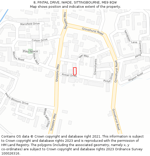 8, PINTAIL DRIVE, IWADE, SITTINGBOURNE, ME9 8QW: Location map and indicative extent of plot