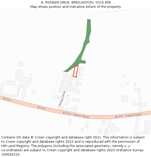 8, PIONEER DRIVE, BRIDLINGTON, YO16 4FB: Location map and indicative extent of plot