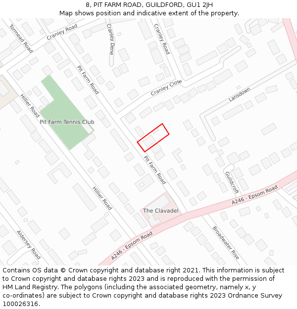 8, PIT FARM ROAD, GUILDFORD, GU1 2JH: Location map and indicative extent of plot
