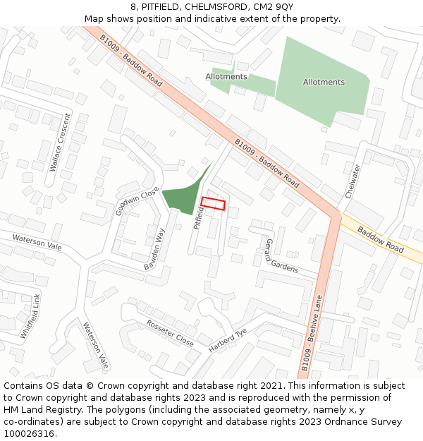 8, PITFIELD, CHELMSFORD, CM2 9QY: Location map and indicative extent of plot