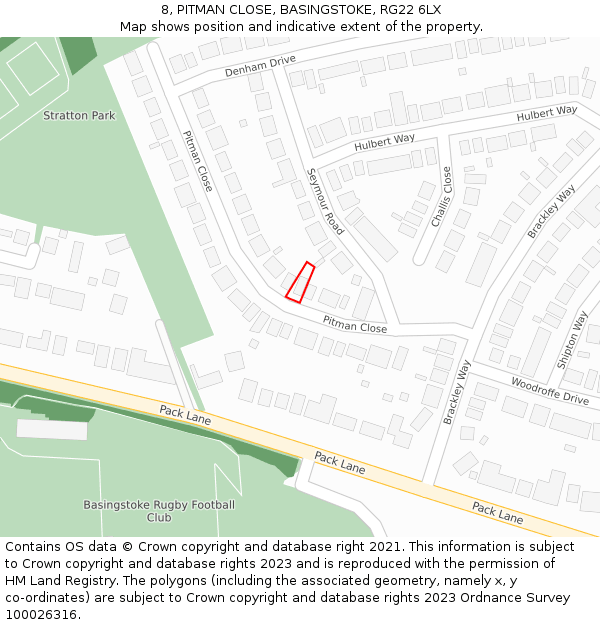 8, PITMAN CLOSE, BASINGSTOKE, RG22 6LX: Location map and indicative extent of plot