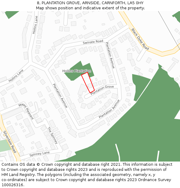 8, PLANTATION GROVE, ARNSIDE, CARNFORTH, LA5 0HY: Location map and indicative extent of plot
