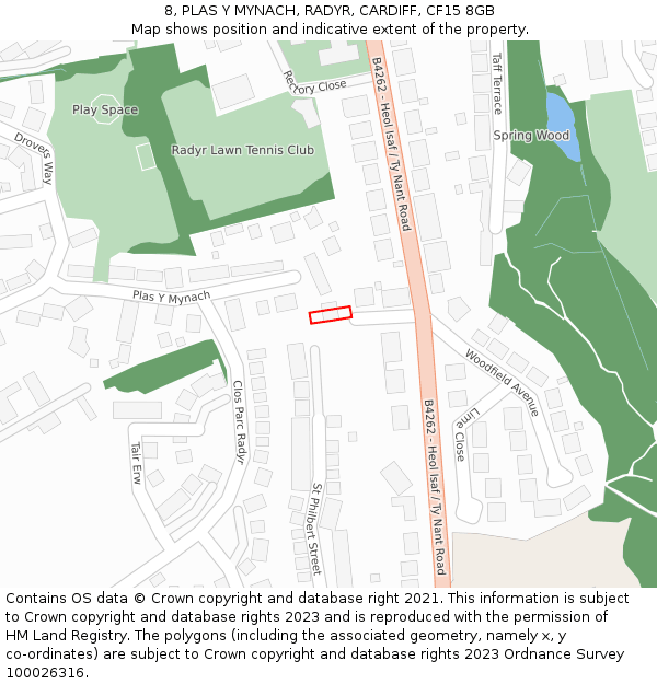 8, PLAS Y MYNACH, RADYR, CARDIFF, CF15 8GB: Location map and indicative extent of plot