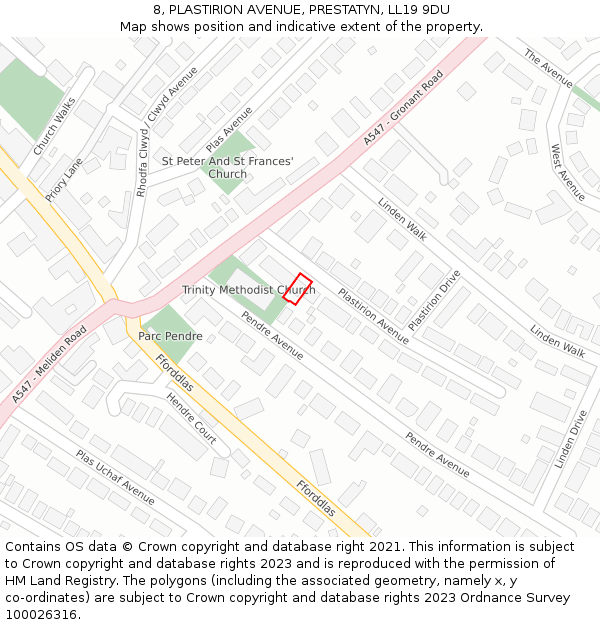 8, PLASTIRION AVENUE, PRESTATYN, LL19 9DU: Location map and indicative extent of plot