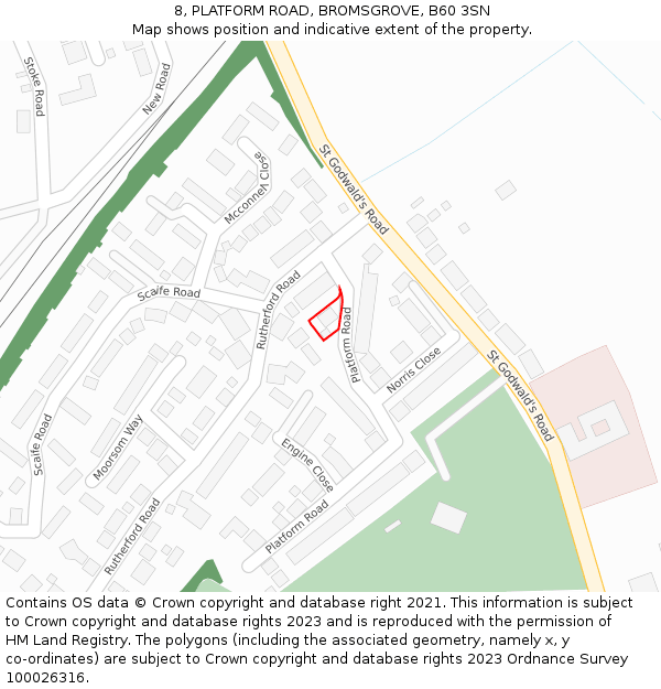 8, PLATFORM ROAD, BROMSGROVE, B60 3SN: Location map and indicative extent of plot