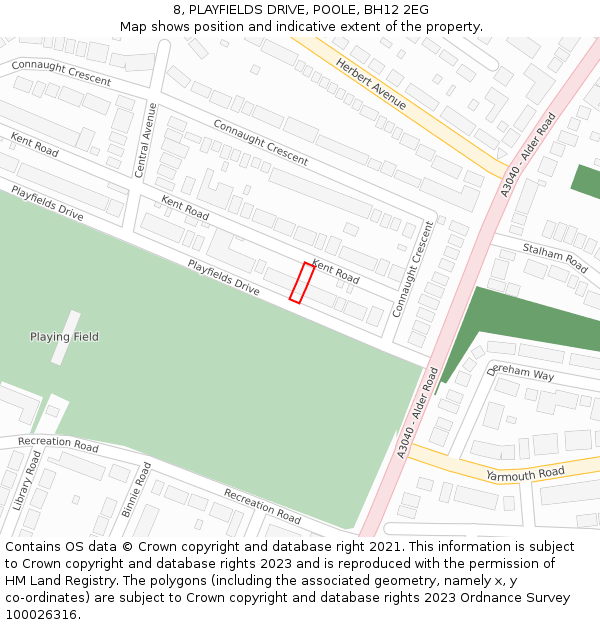 8, PLAYFIELDS DRIVE, POOLE, BH12 2EG: Location map and indicative extent of plot