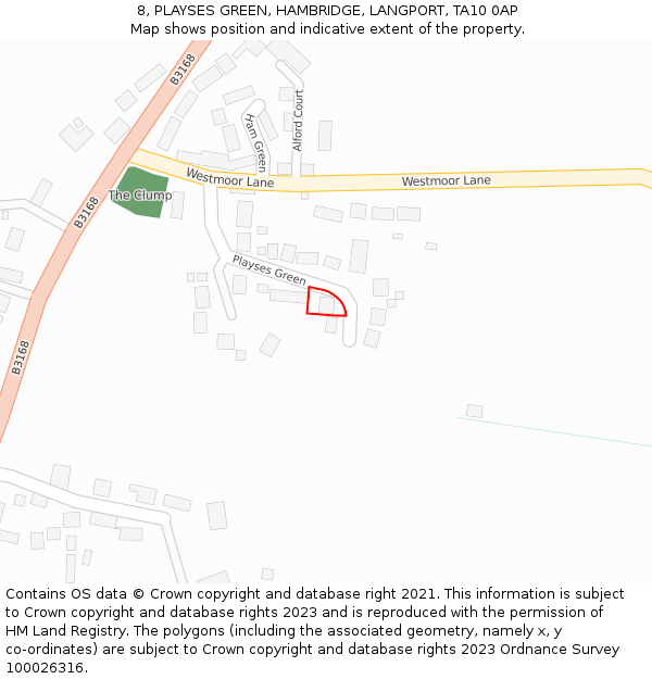 8, PLAYSES GREEN, HAMBRIDGE, LANGPORT, TA10 0AP: Location map and indicative extent of plot