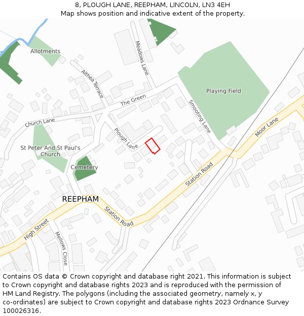 8, PLOUGH LANE, REEPHAM, LINCOLN, LN3 4EH: Location map and indicative extent of plot