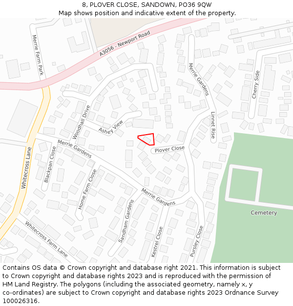 8, PLOVER CLOSE, SANDOWN, PO36 9QW: Location map and indicative extent of plot