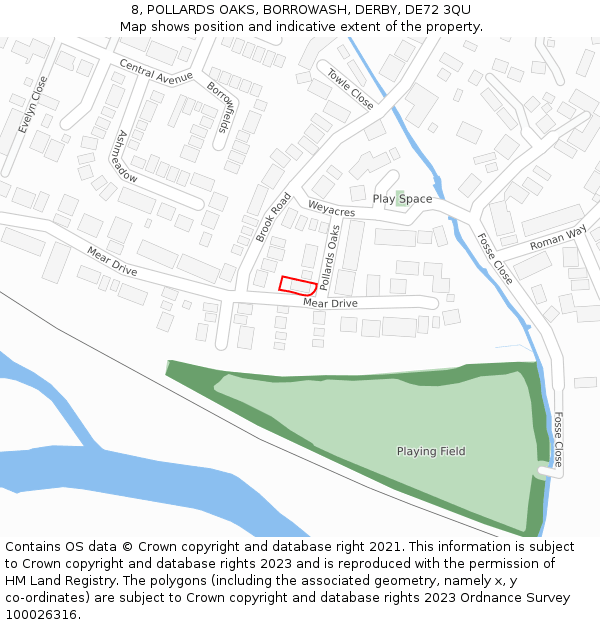 8, POLLARDS OAKS, BORROWASH, DERBY, DE72 3QU: Location map and indicative extent of plot