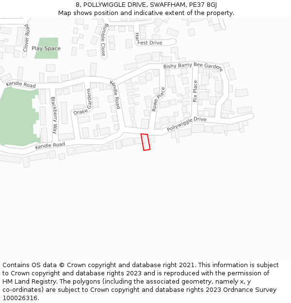 8, POLLYWIGGLE DRIVE, SWAFFHAM, PE37 8GJ: Location map and indicative extent of plot