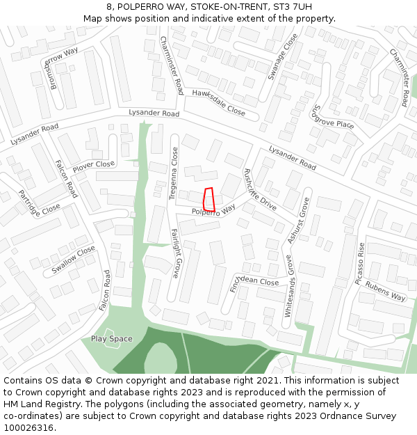 8, POLPERRO WAY, STOKE-ON-TRENT, ST3 7UH: Location map and indicative extent of plot