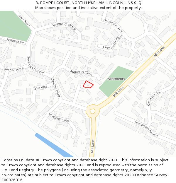 8, POMPEII COURT, NORTH HYKEHAM, LINCOLN, LN6 9LQ: Location map and indicative extent of plot