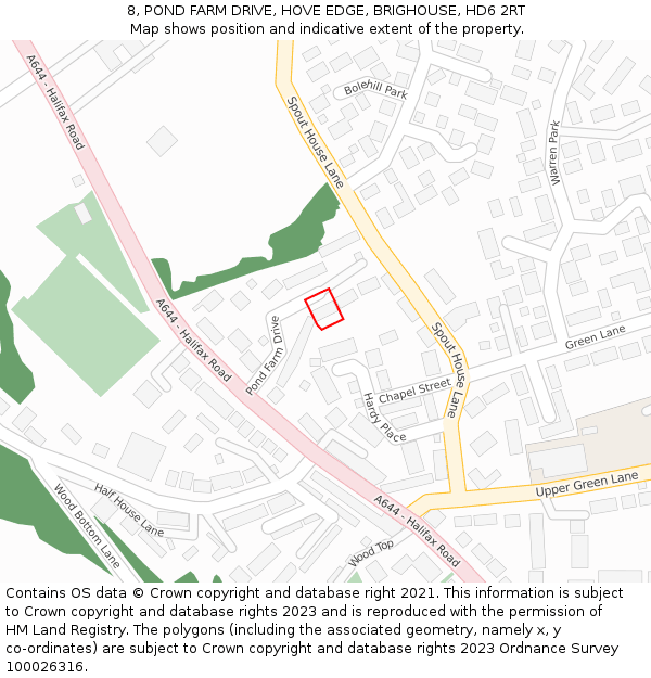 8, POND FARM DRIVE, HOVE EDGE, BRIGHOUSE, HD6 2RT: Location map and indicative extent of plot