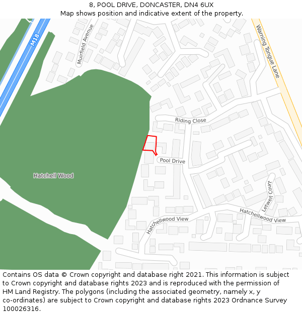 8, POOL DRIVE, DONCASTER, DN4 6UX: Location map and indicative extent of plot