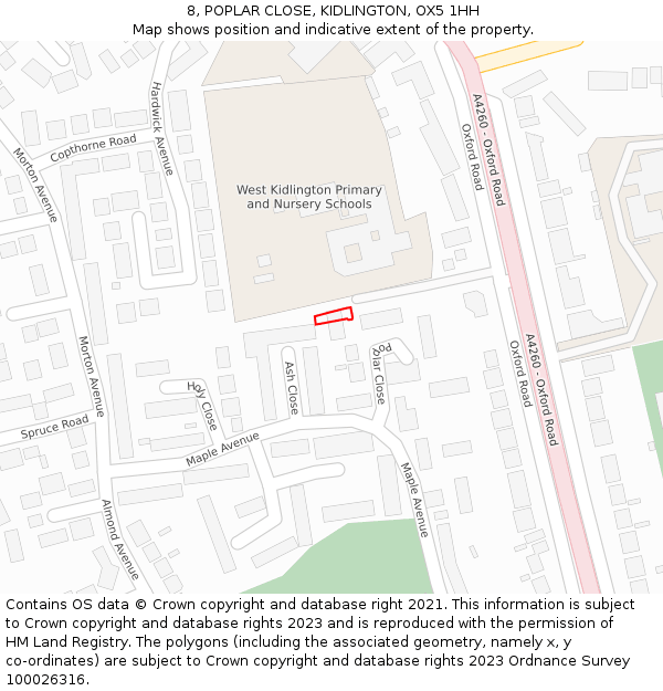 8, POPLAR CLOSE, KIDLINGTON, OX5 1HH: Location map and indicative extent of plot