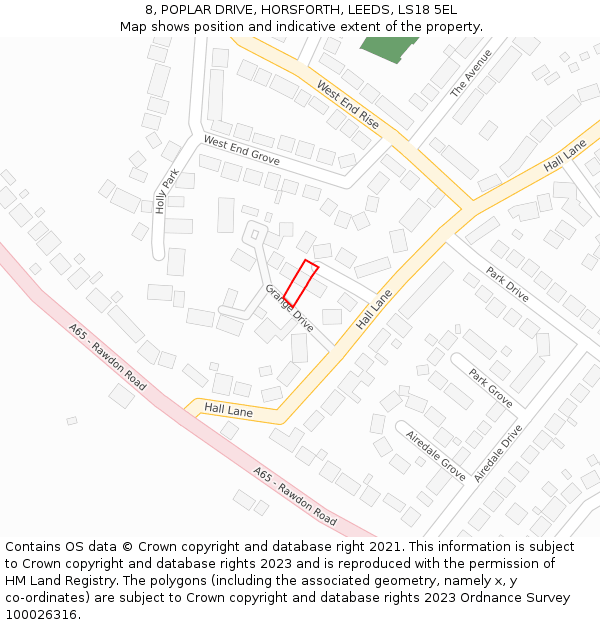 8, POPLAR DRIVE, HORSFORTH, LEEDS, LS18 5EL: Location map and indicative extent of plot