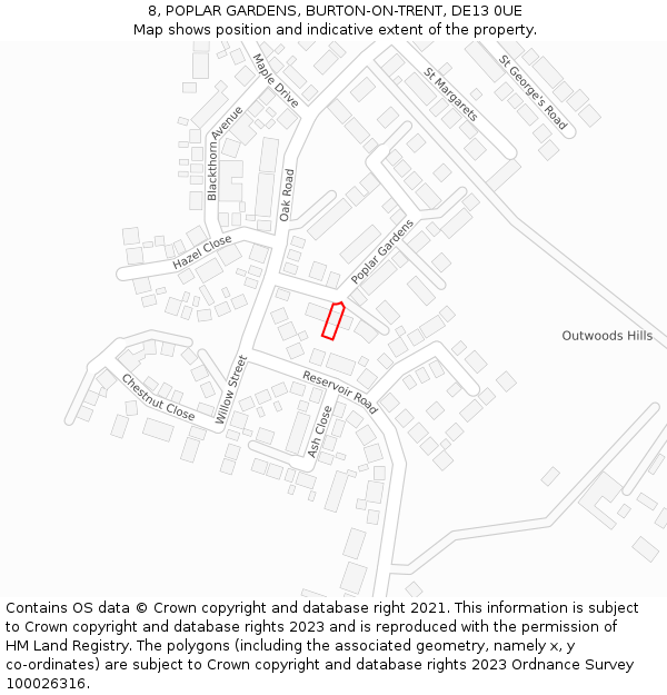 8, POPLAR GARDENS, BURTON-ON-TRENT, DE13 0UE: Location map and indicative extent of plot