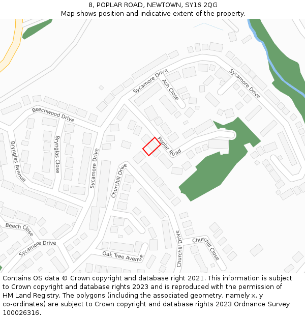 8, POPLAR ROAD, NEWTOWN, SY16 2QG: Location map and indicative extent of plot